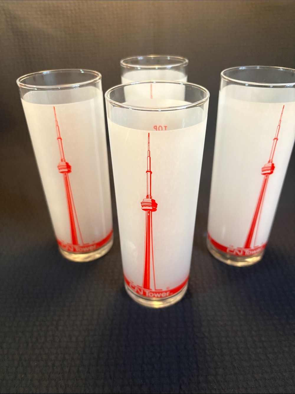 CN Tower White Frosted Sling Glasses with Red Tower Graphic - Set of 4